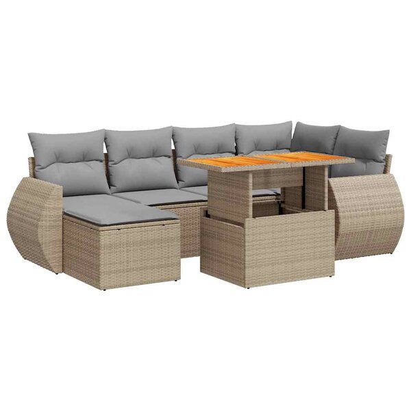 vidaXL Salon de jardin avec coussins 7 Pièces beige résine tressée