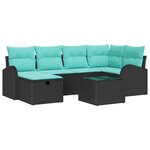 vidaXL Ensemble de canapé de jardin avec coussin 7 Pièces Noir Poly rotin