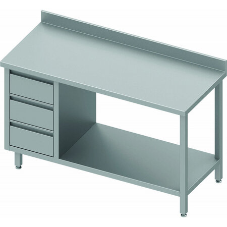 Table inox avec 3 tiroirs a gauche & etagère - gamme 600 - stalgast -  - inox1200x600 x600xmm