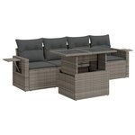 vidaXL Salon de jardin 5 Pièces avec coussins gris résine tressée