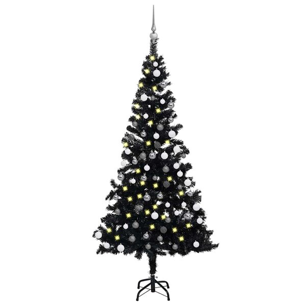 vidaXL Arbre de Noël artificiel pré-éclairé et boules noir 150 cm PVC