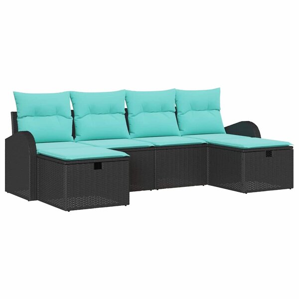 vidaXL Ensemble de canapé de jardin avec coussin 6 Pièces Noir polyrotin