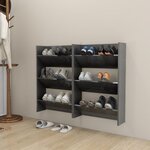 vidaXL Armoires à chaussures murales 2 Pièces gris brillant 60x18x90 cm