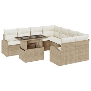 Ensemble de canapés de jardin 9 pièces avec coussins beige poly rotin