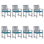 vidaXL Chaises de jardin et coussins lot de 8 Bois acacia solide Gris