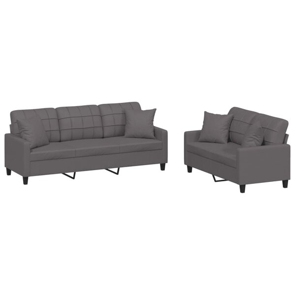 vidaXL Ensemble de canapés 2 Pièces avec coussins gris similicuir