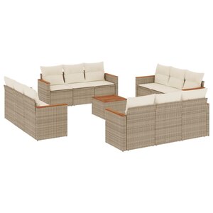 vidaXL Salon de jardin avec coussins 13 Pièces beige résine tressée