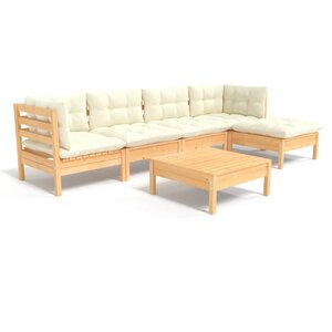 Salon de jardin meuble d'extérieur ensemble de mobilier 6 pièces avec coussins crème bois de pin 02_0016754
