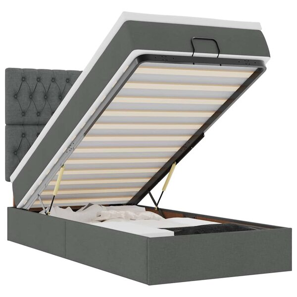 vidaXL Lit ottoman avec matelas et LED gris foncé 90x200 cm tissu