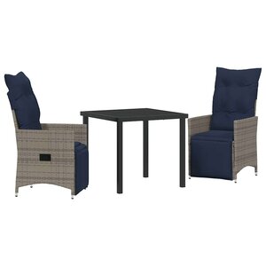 vidaXL Ensemble table et chaises avec coussin 3 Pièces Gris Rotin PE