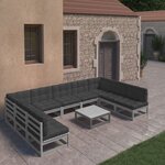 vidaXL Salon de jardin 10 Pièces avec coussins Gris Bois de pin massif