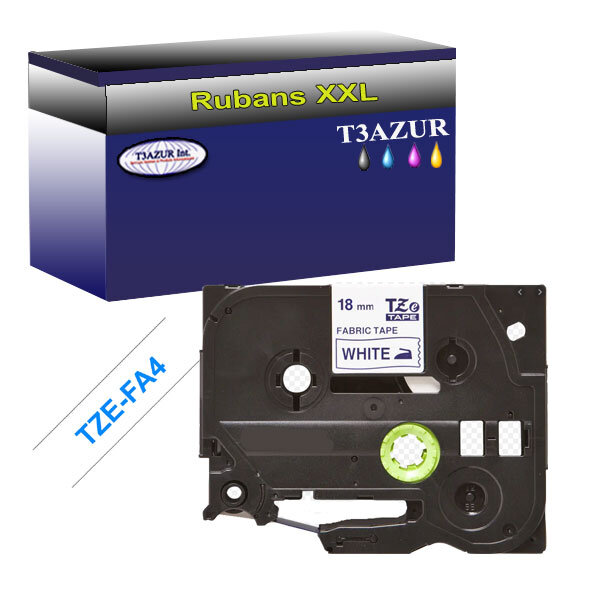 Ruban d'étiquettes textile générique Brother Tze-FA4 pour étiqueteuses P-touch - Texte bleu sur fond blanc