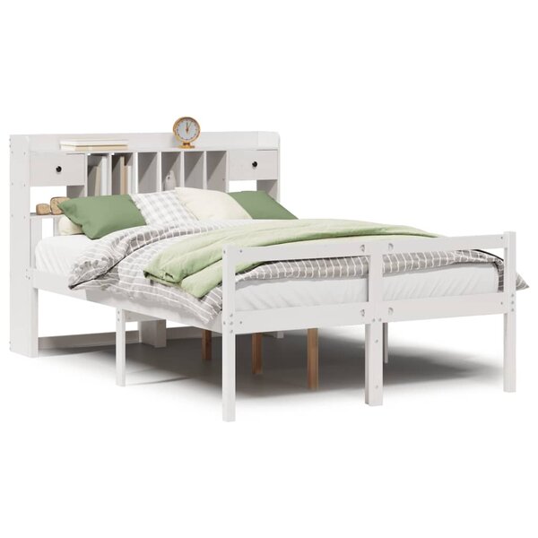 vidaXL Lit bibliothèque sans matelas blanc 140x190 cm bois pin massif
