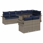 vidaXL Ensemble de canapé de jardin avec coussin 9 Pièces Gris Poly rotin
