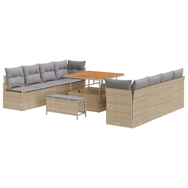 vidaXL Ensemble de canapé de jardin 11 Pièces Beige Poly rotin