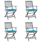 vidaXL Chaises pliables d'extérieur lot de 4 et coussins Bois d'acacia