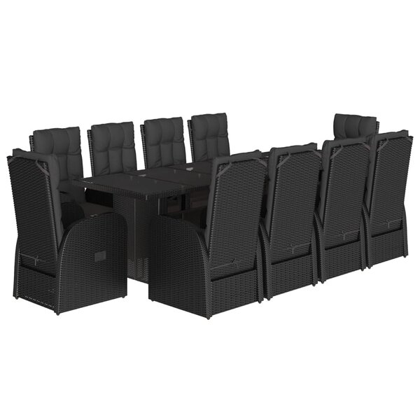 vidaXL Ensemble à manger de jardin 11 Pièces coussins noir résine tressée