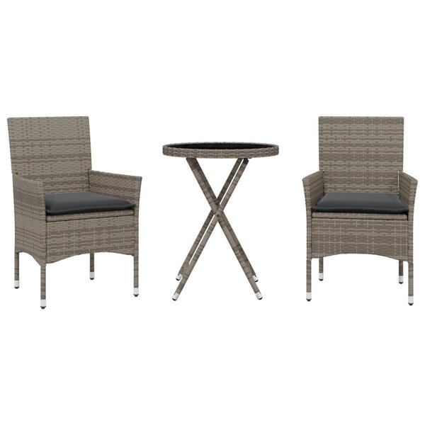 vidaXL Ensemble de bistro avec coussins 3 Pièces gris rotin et verre