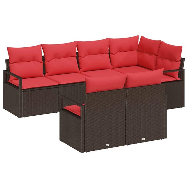 vidaXL Ensemble de canapé de jardin avec coussin 7 Pièces Marron et rouge