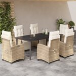 vidaXL Ensemble à manger de jardin et coussins 7 Pièces beige poly rotin