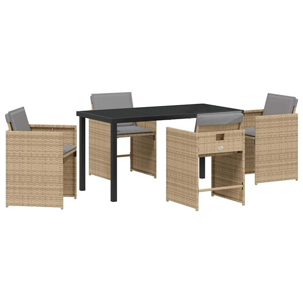 vidaXL Ensemble de salle à manger pour jardin 5 Pièces Beige Poly rotin