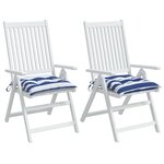 vidaXL Coussins de chaise lot de 2 rayures bleues blanches 50x50x7 cm
