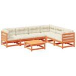 vidaXL Salon de jardin 7 Pièces avec coussins cire marron bois pin massif