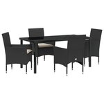 Ensemble de salle à manger de jardin 5 pièces avec coussins en rotin noir