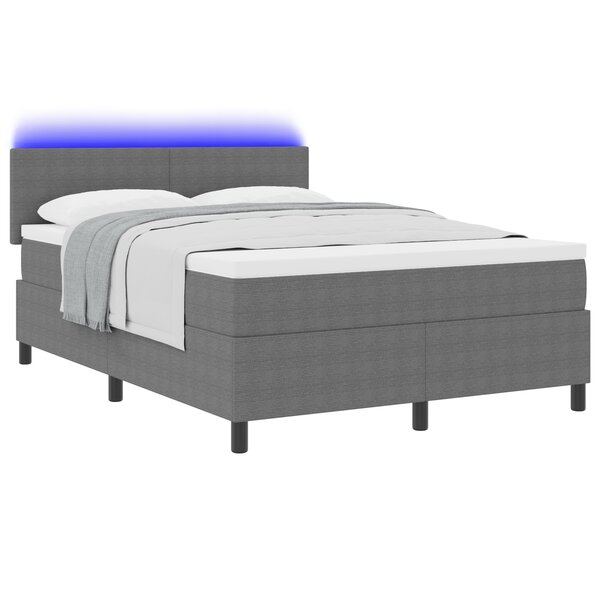 vidaXL Lit Box Spring avec Matelas & Lumière LED Grise 140x200 cm en Tissu en Velours Côtelé