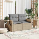 vidaXL Canapé de jardin avec coussins 2 places beige résine tressée
