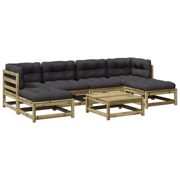 vidaXL Salon de jardin 7 Pièces avec coussins bois de pin imprégné