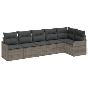 Ensemble de Canapé de Jardin 6 Pièces avec Coussins en Poly Rattan Gris