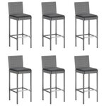 vidaXL Ensemble de bar de jardin 7 Pièces avec coussins gris poly rotin