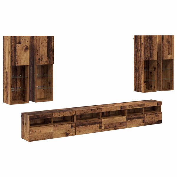 vidaXL Ensemble de meuble TV mural 7 Pièces Bois Ancien Bois d'ingénierie