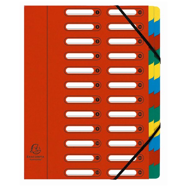 Trieur Harmonika® À Fenêtres Avec Élastiques Véritable Carte Lustrée 24 Compartiments - Rouge - X 4 - Exacompta