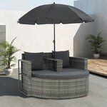 vidaXL Canapé de jardin 2 places avec coussins et parasol Gris