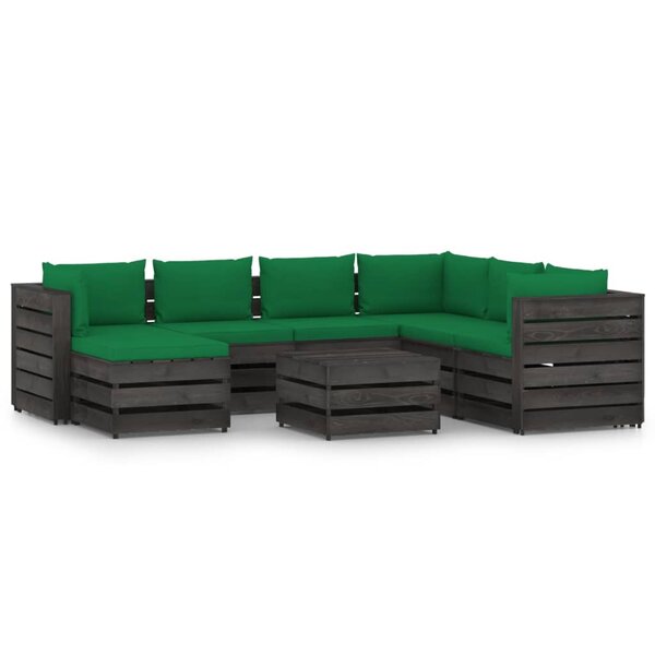 vidaXL Salon de jardin 8 Pièces avec coussins Bois imprégné de gris