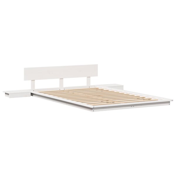 vidaXL Cadre de lit au sol avec tables de nuit blanches 135x190cm en bois massif