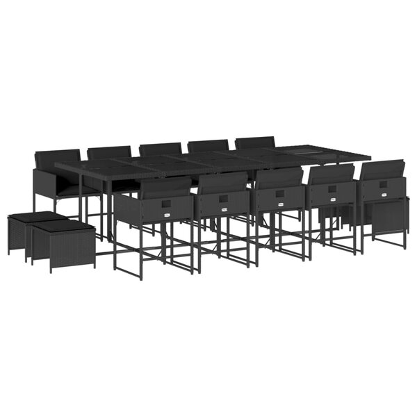 vidaXL Ensemble à manger de jardin 15 Pièces coussins noir résine tressée