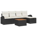 vidaXL Ensemble de canapé de jardin avec coussin 6 Pièces Noir Poly rotin