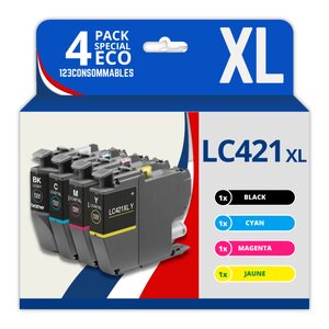 BROTHER LC421XL - Pack 4 cartouches compatibles MFC-J1010DW DCP-J1140DW
