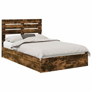 vidaXL Lit de Rangement Chêne fumé 120 x 200 cm Bois d'ingénierie