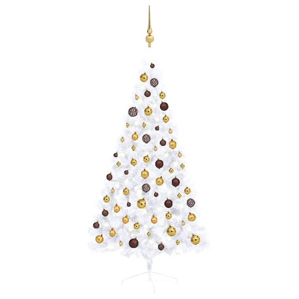 vidaXL Demi-arbre de Noël artificiel pré-éclairé et boules blanc 150cm