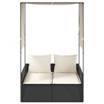 vidaXL Chaise longue double avec toit et rideaux noir résine tressée