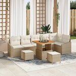 Ensemble de canapé de jardin de 9 pièces avec coussins beige poly rotin acacia