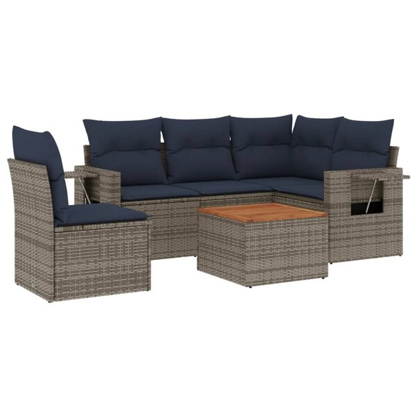 vidaXL Salon de jardin 6 Pièces avec coussins gris résine tressée
