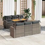 vidaXL Salon de jardin avec coussins 7 Pièces gris résine tressée
