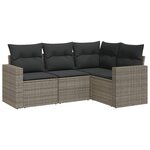 vidaXL Salon de jardin 4 Pièces avec coussins gris résine tressée