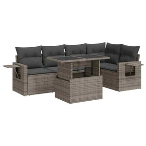 vidaXL Salon de jardin 6 Pièces avec coussins gris résine tressée