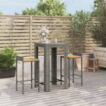 vidaXL Ensemble de bar jardin 3 Pièces gris poly rotin/bois massif acacia